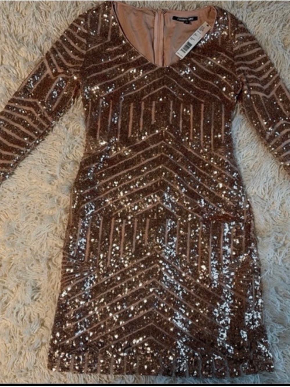 Gianni Bini Rose Gold Sequin Long Sleeve Bodycon Dress